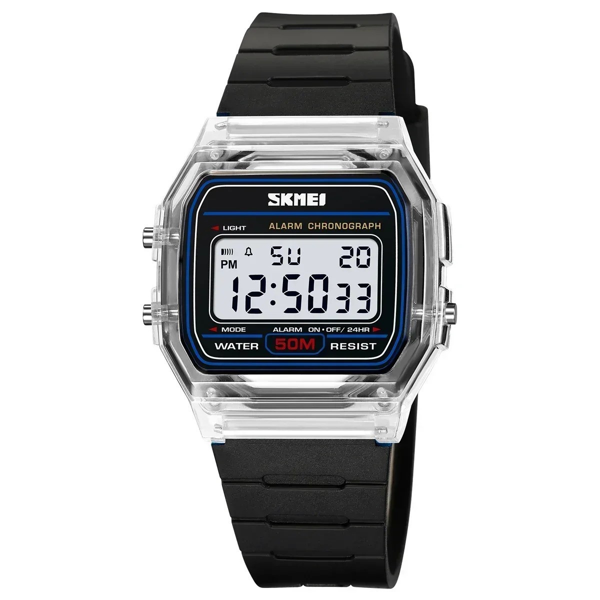 SKMEI Transparent TPU Strap Ladies Wristwatch Shockproof Back Light Display Stop