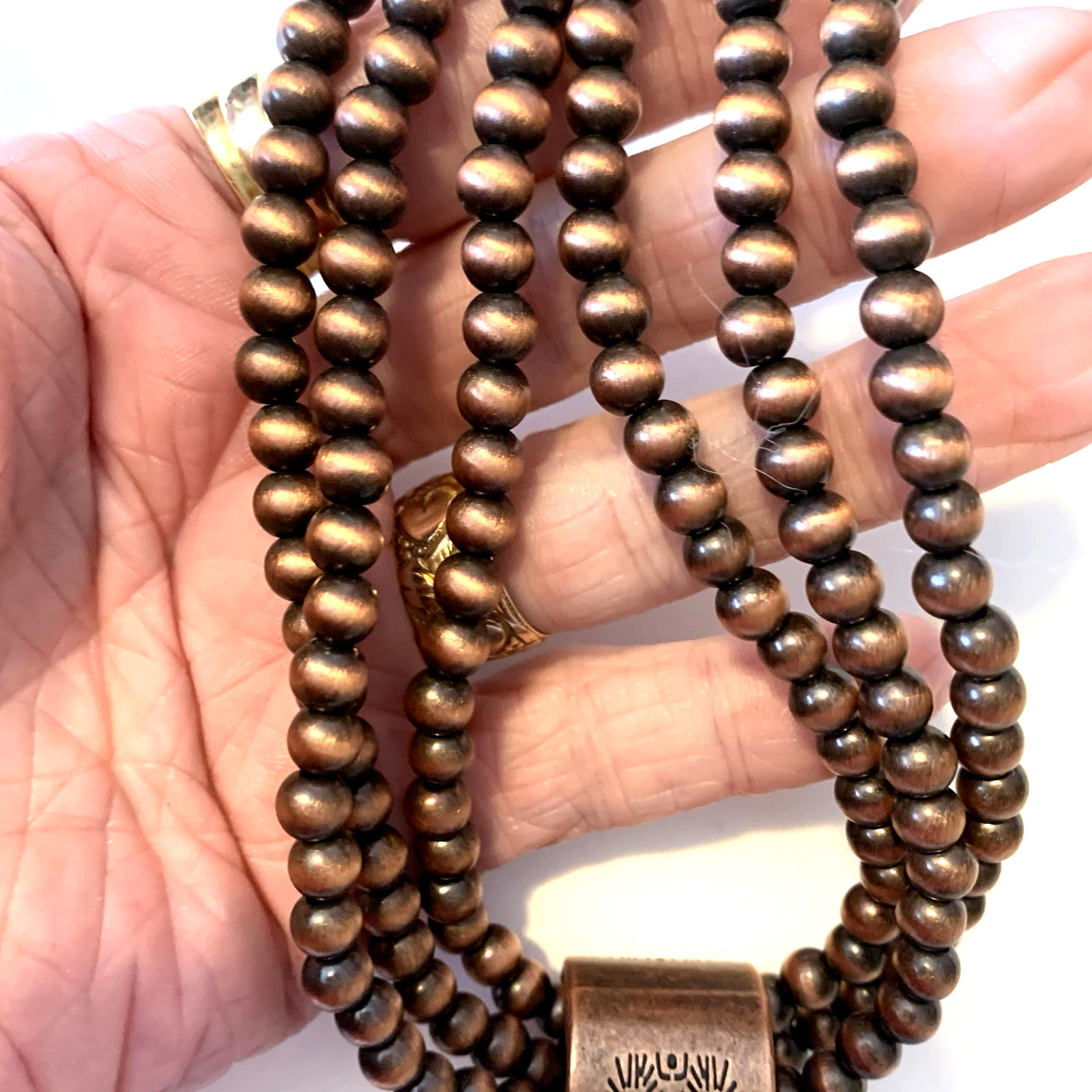 Southwestern White Faux Turquoise Necklace Copper Beads Multistrand Statement