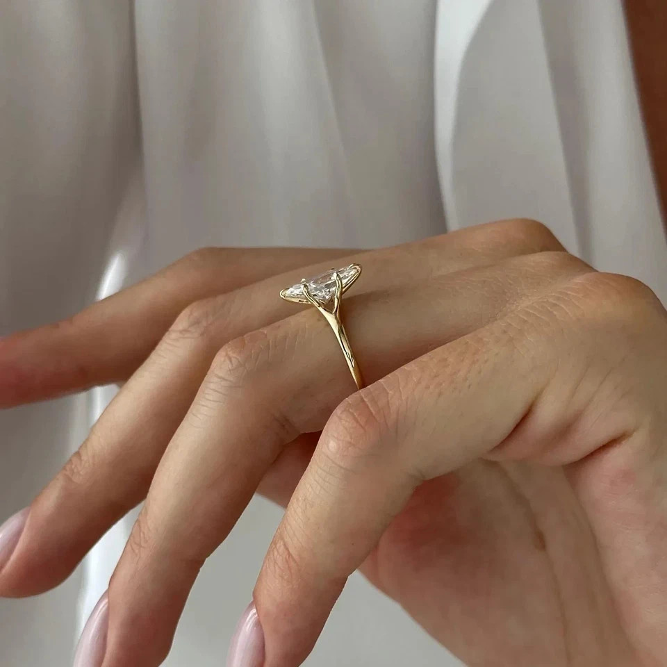 Marquise Diamond Wedding Ring 1.50 Ct Lab Grown IGI E F VVS CVD 14k Yellow Gold