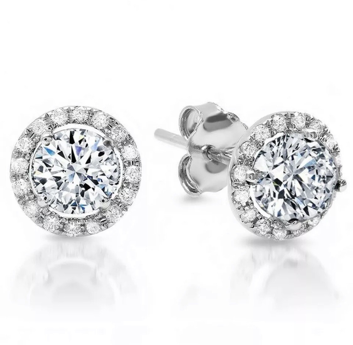 4.00ct Round Bridal Stud Halo Solitaire Earrings 14k White Gold Push Back $495