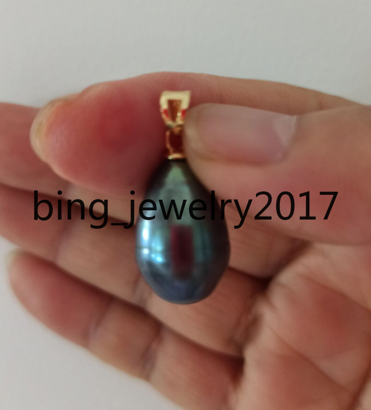 Huge 12.7-20MM NATURAL SOUTH SEA GENUINE BLACK PEARL PENDANT 14K YELLOW GOLD