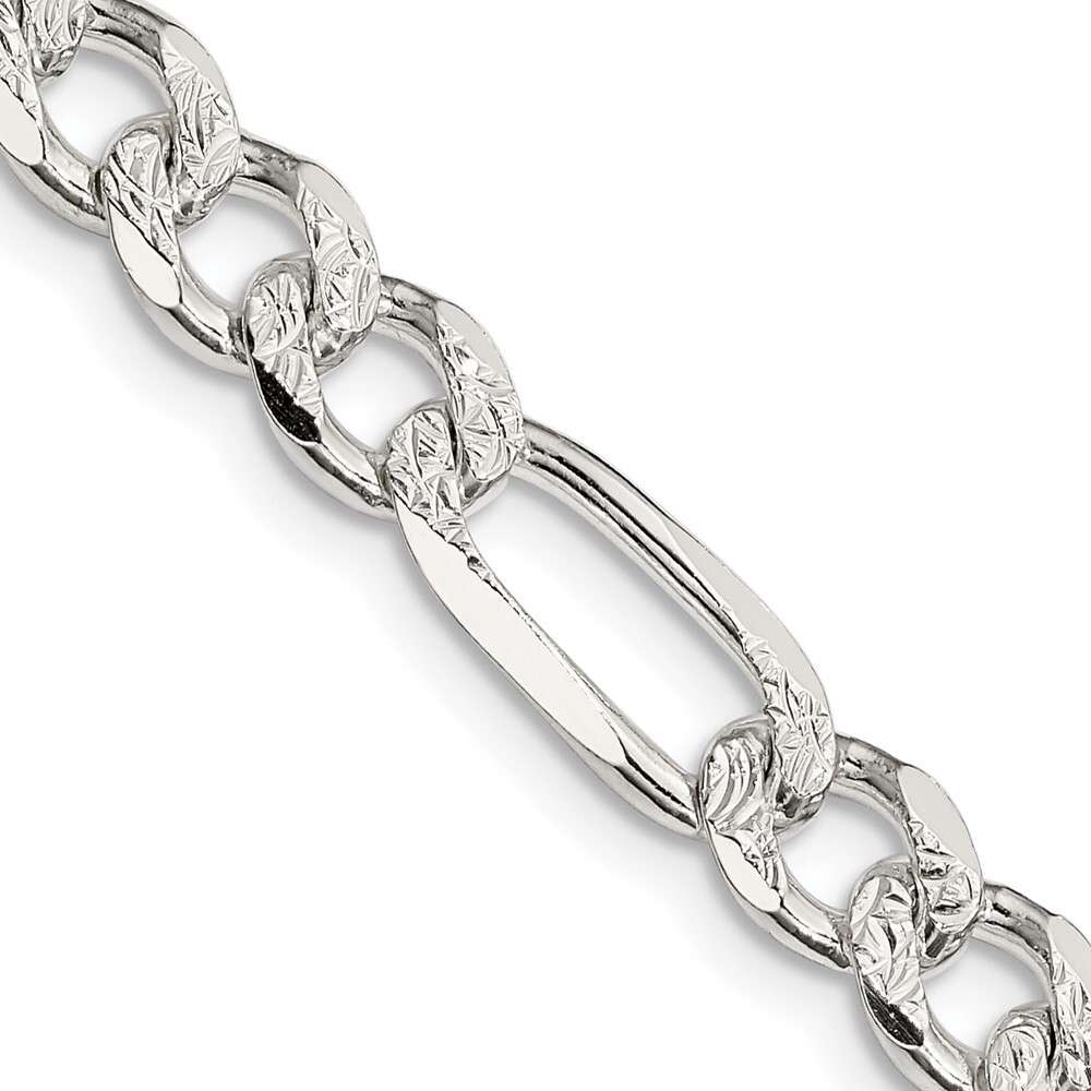 18″ Sterling Silver 7.25mm Pave Flat Figaro Chain Necklace