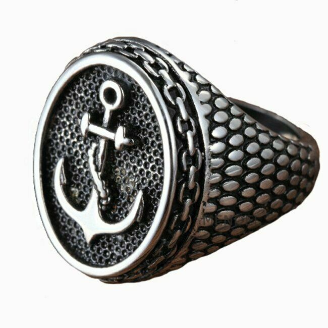 Mens Stainless Steel Navy Marine Biker Anchor Ring Men Silver Size 6-15 Gift