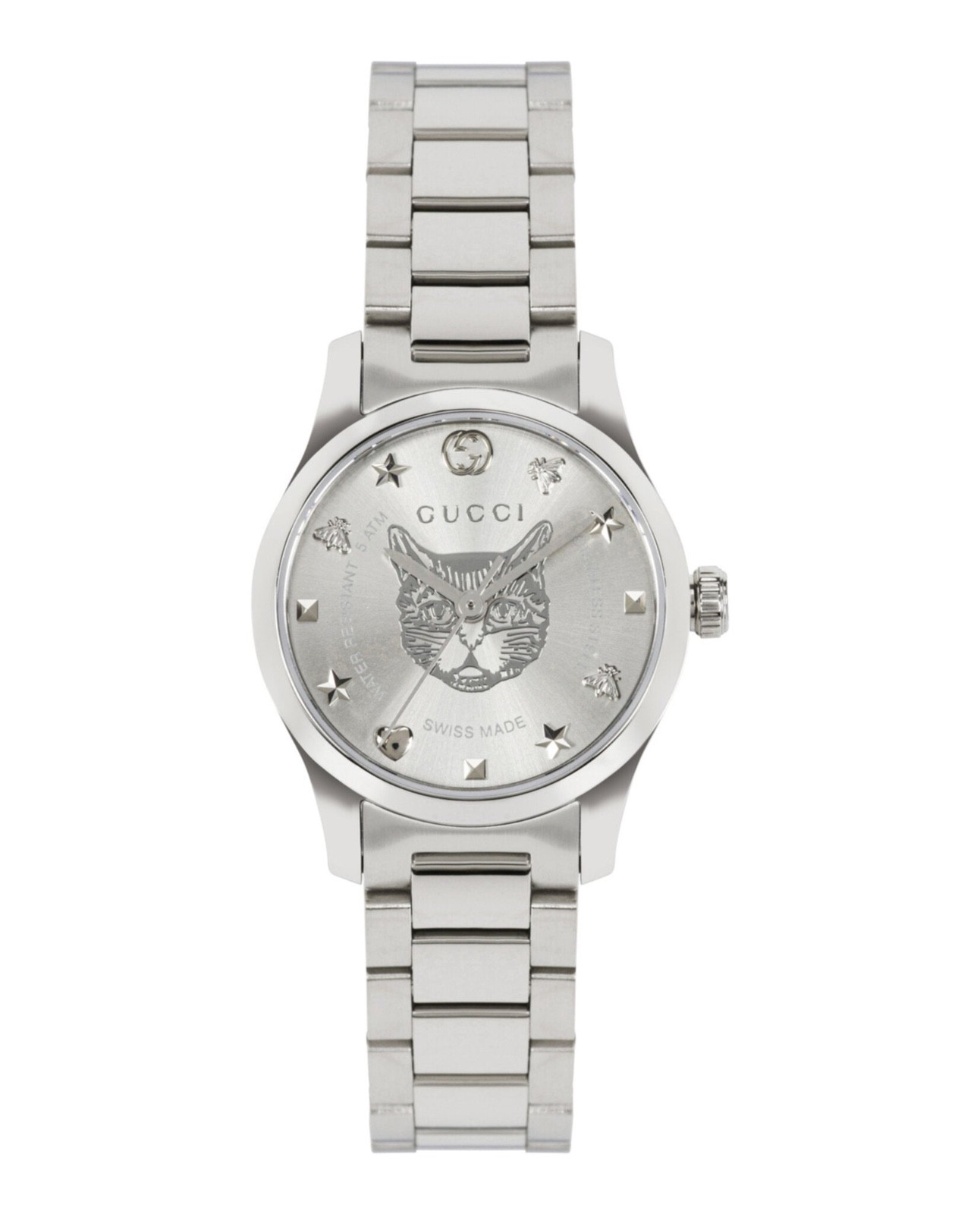 Gucci G-Timeless Quartz Feline Head Dial Stainless Steel Bracelet Watch YA126595