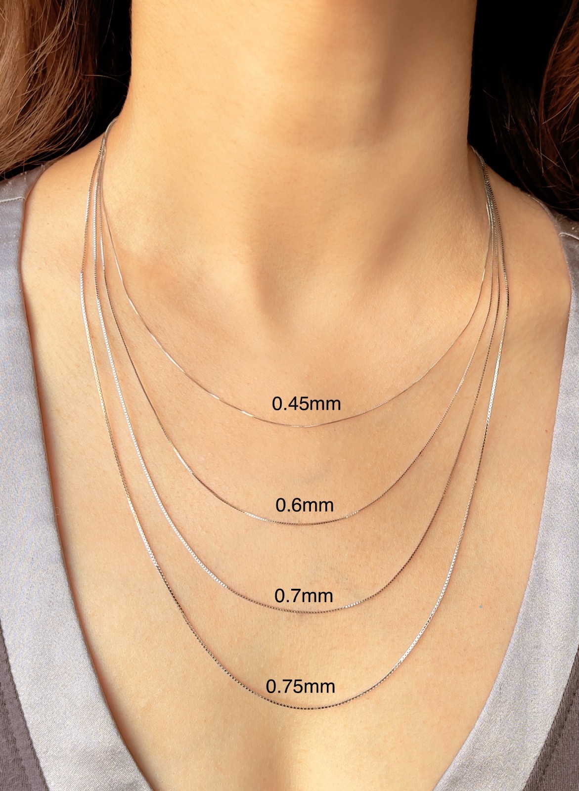 14K Solid White Gold Box Chain Necklace 0.45-0.75mm Diamond Cut Pendant Chain