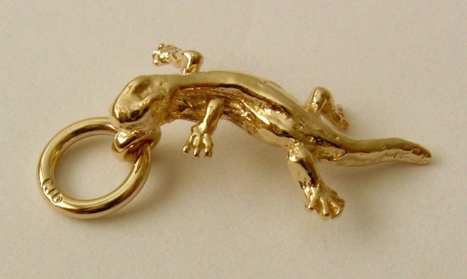 SOLID 9K 9ct YELLOW GOLD 3D LIZARD REPTILE ANIMAL Charm/Pendant