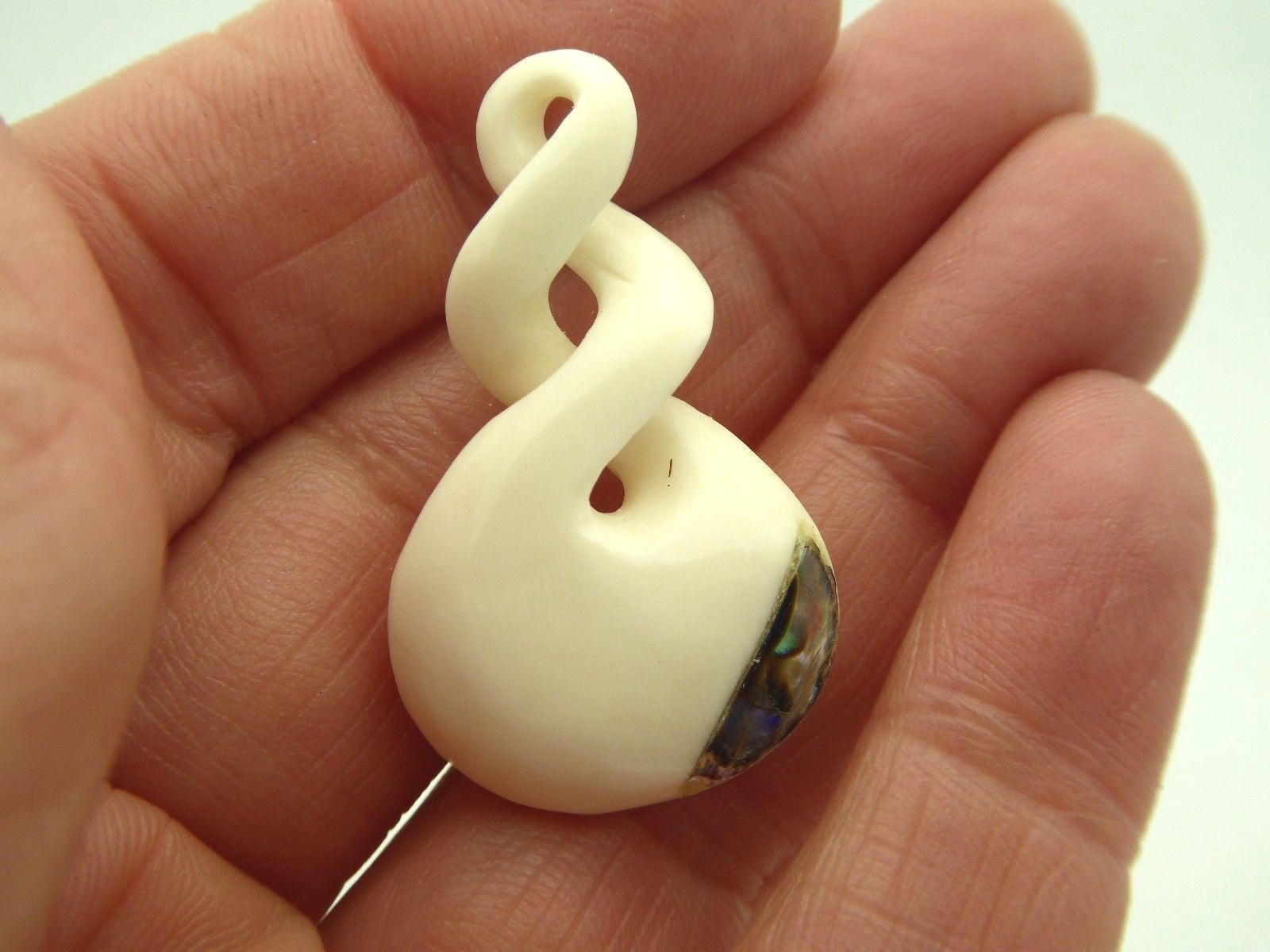 Maori Double Twist Inlaid Paua Shell Water Buffalo Bone Pendant Necklace