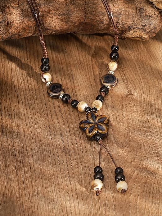 Boho Hippie Colorful Ceramic Beads Star Charm Y Necklace, Bohemian Summer S01