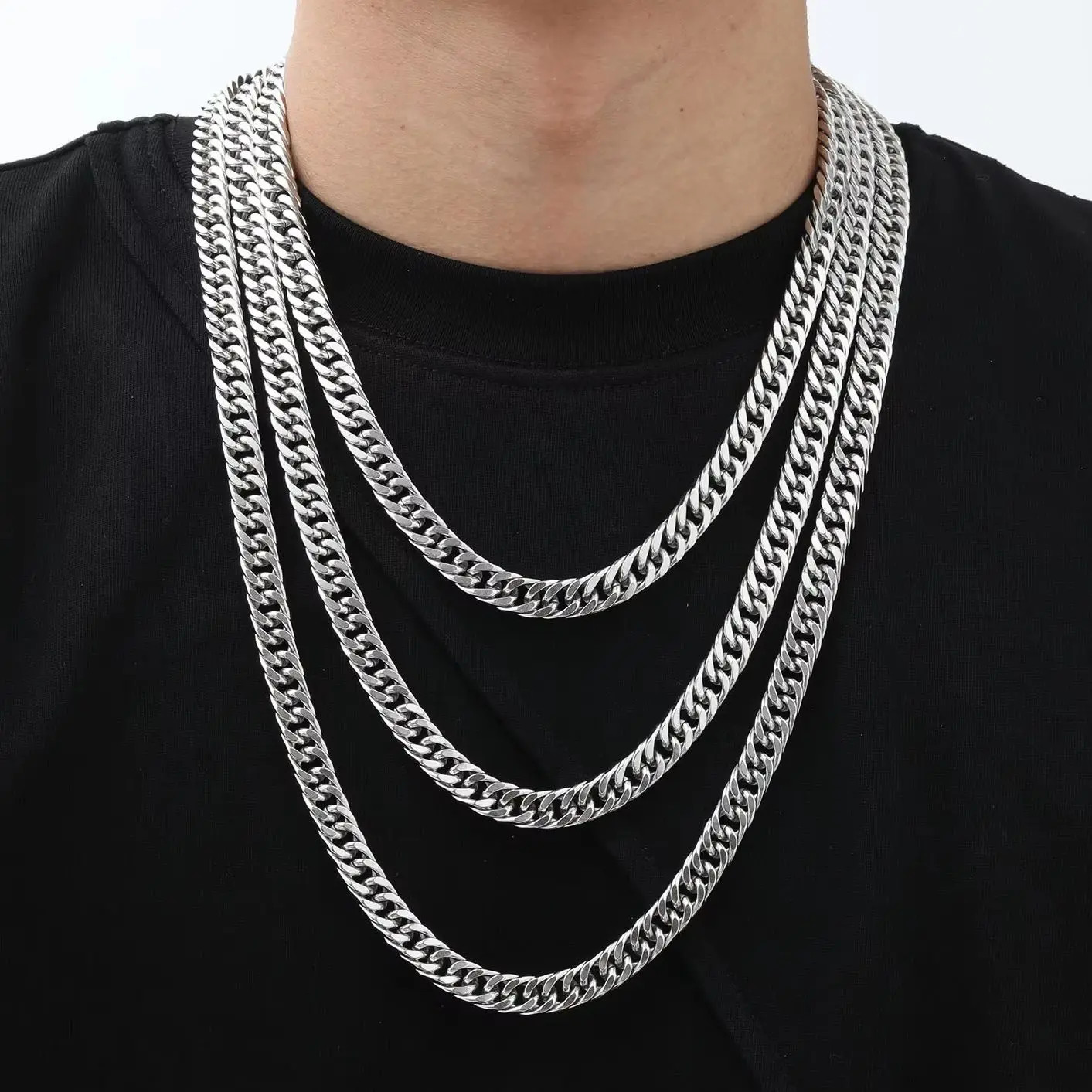 Mens Womens Cuban Link Chain Necklace 5mm Stainless Steel Silver Gold 18-24 in