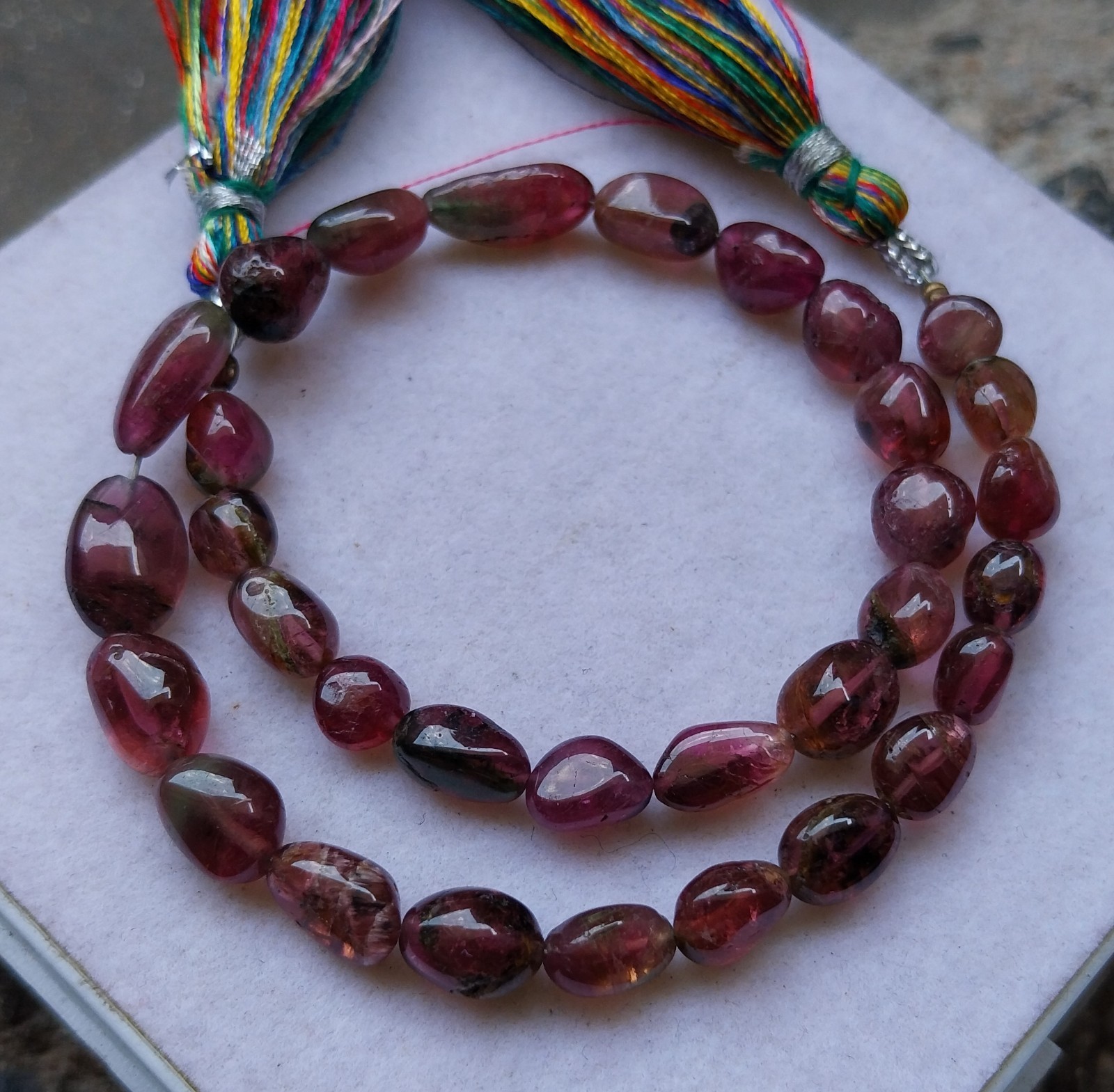 60 Ct 5.5×6 to 5×12 MM Natural Multi Bi Color Tourmaline Tumble 10 Inch Beads
