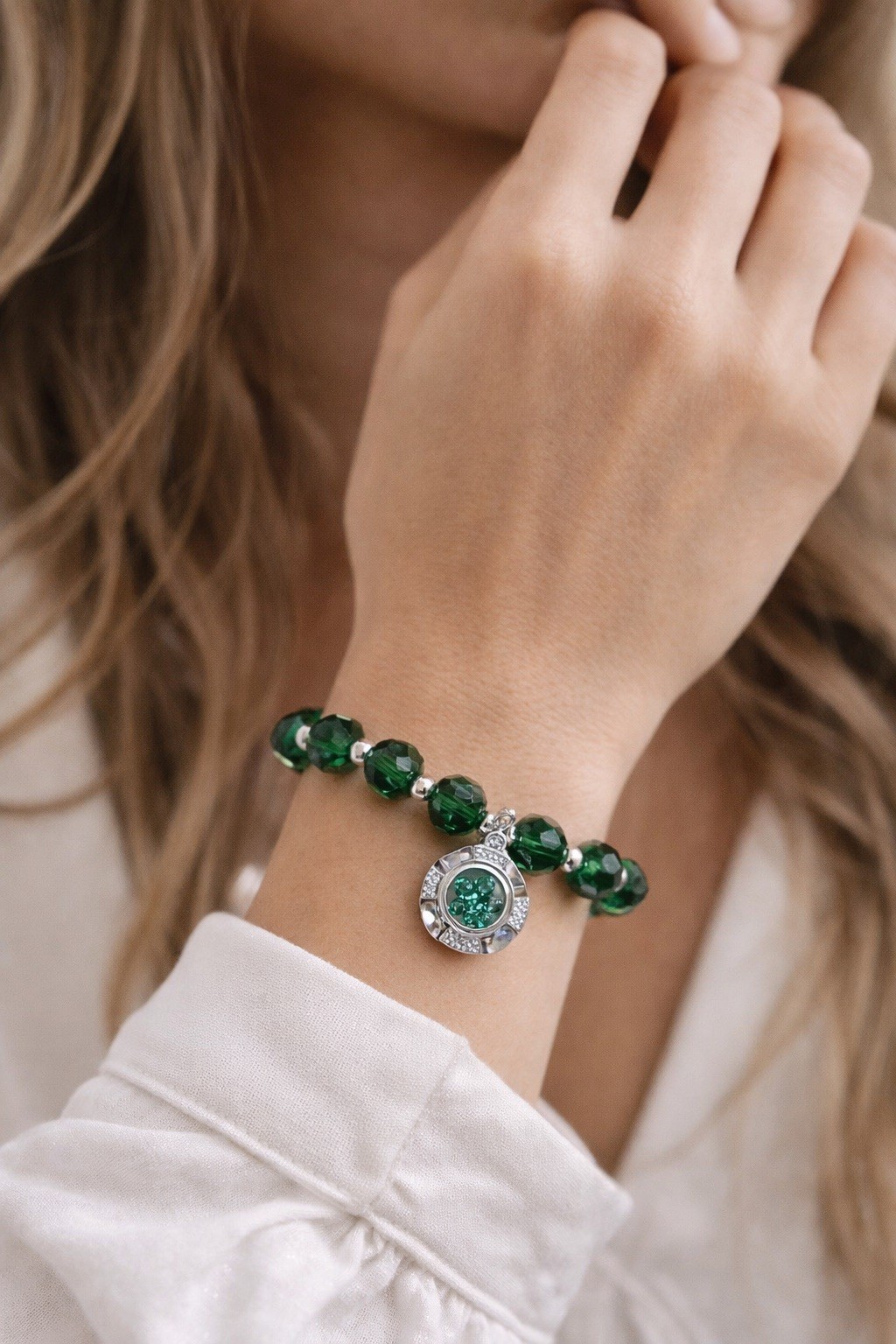 Birthstone Bracelet EMERALD Green Bracelet for Women Beaded Stretch May