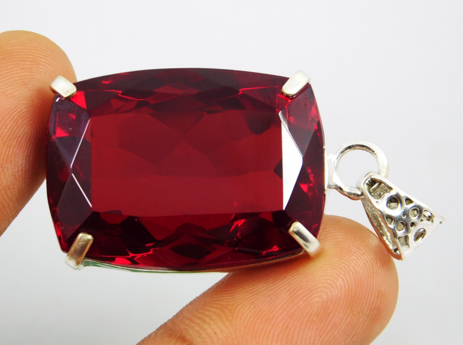 Pendant Solid Silver 99.20 Ct Natural Red Topaz Cushion Cut Brazilian Gemstone