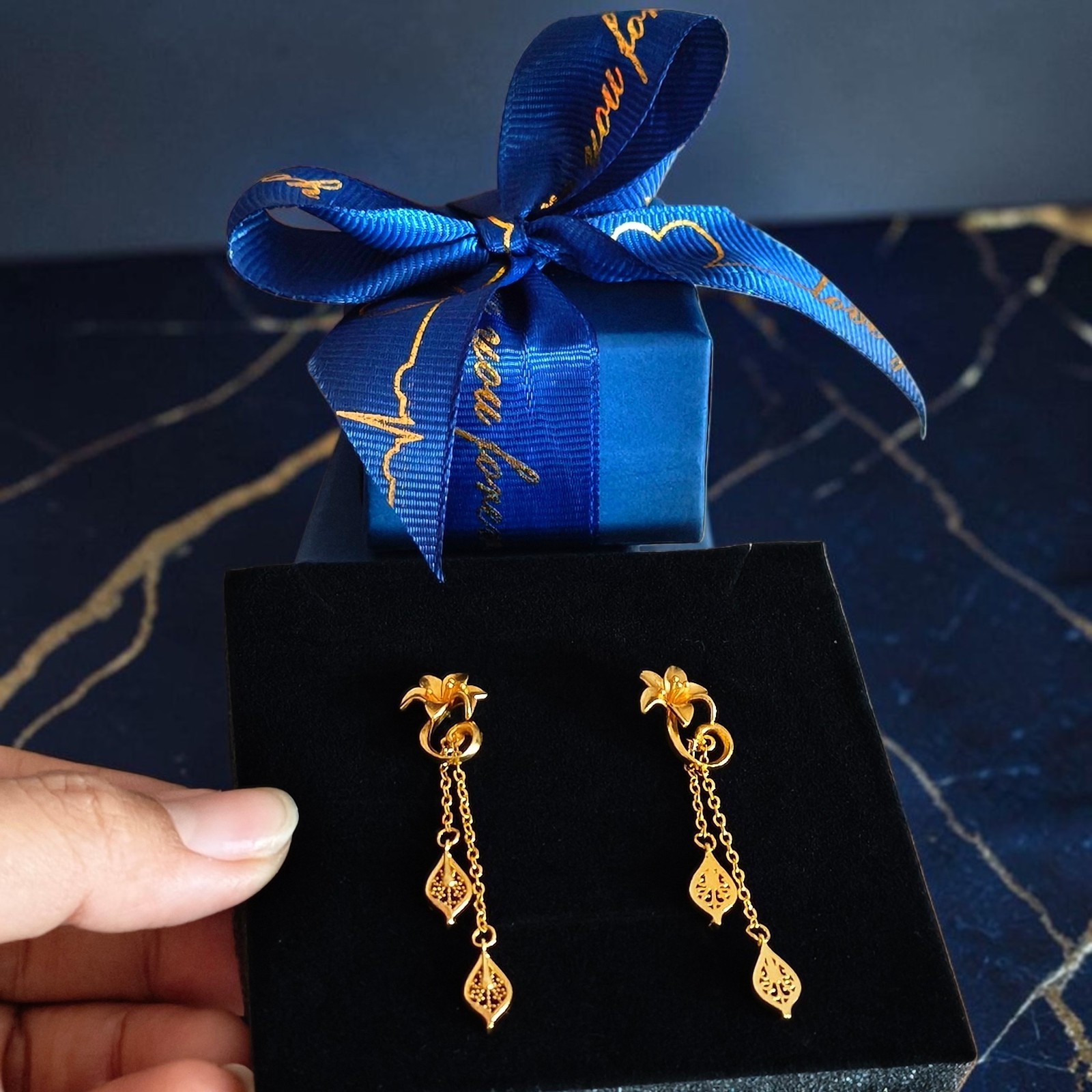 24K Gold Plated dangle Earrings: Thai Handmade Jewelry. (L 5.8 cm) ,earrings