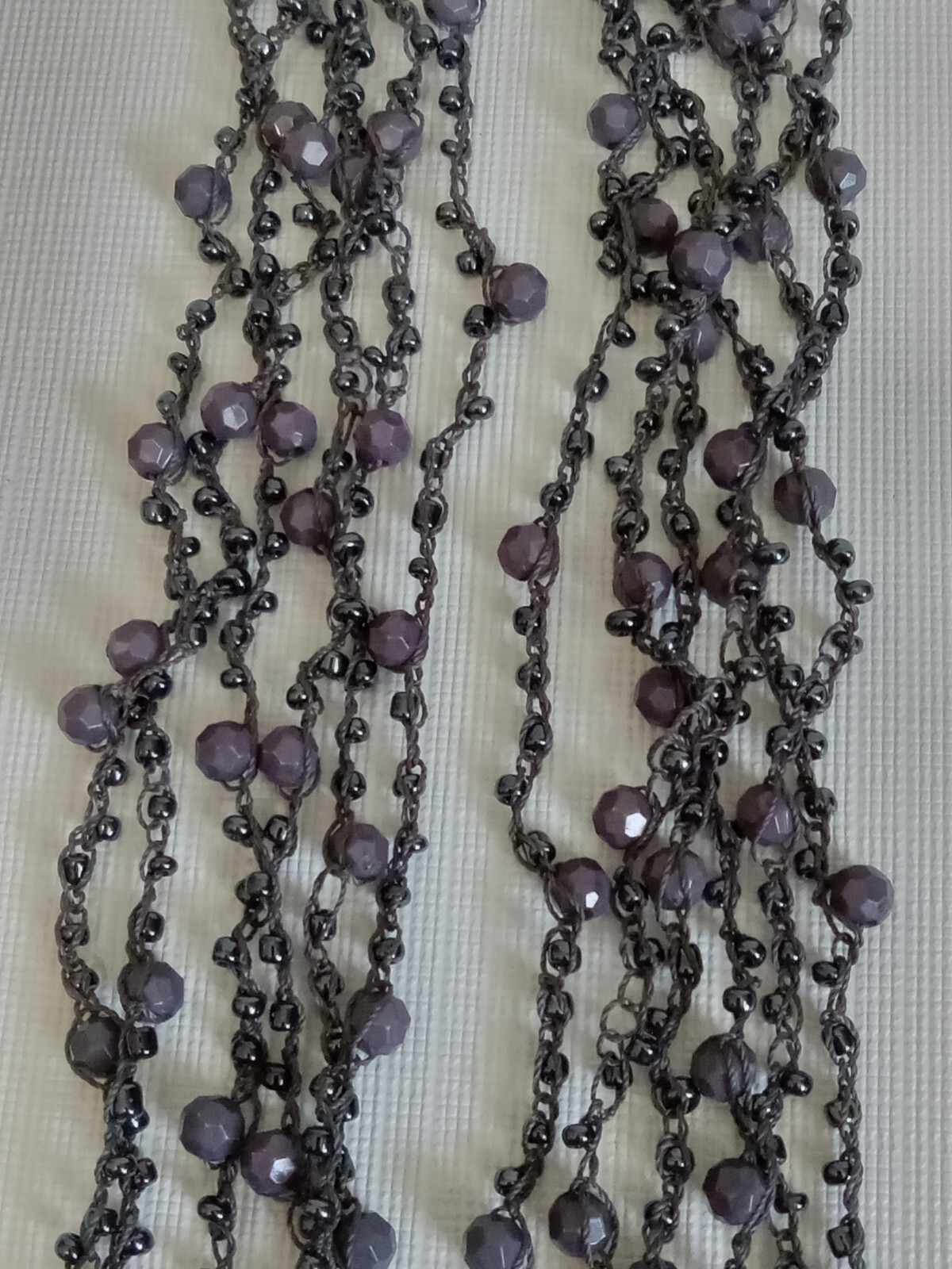 Black & Charcoal Gray Long Length Multi Strand Beaded Layered Statement Necklace