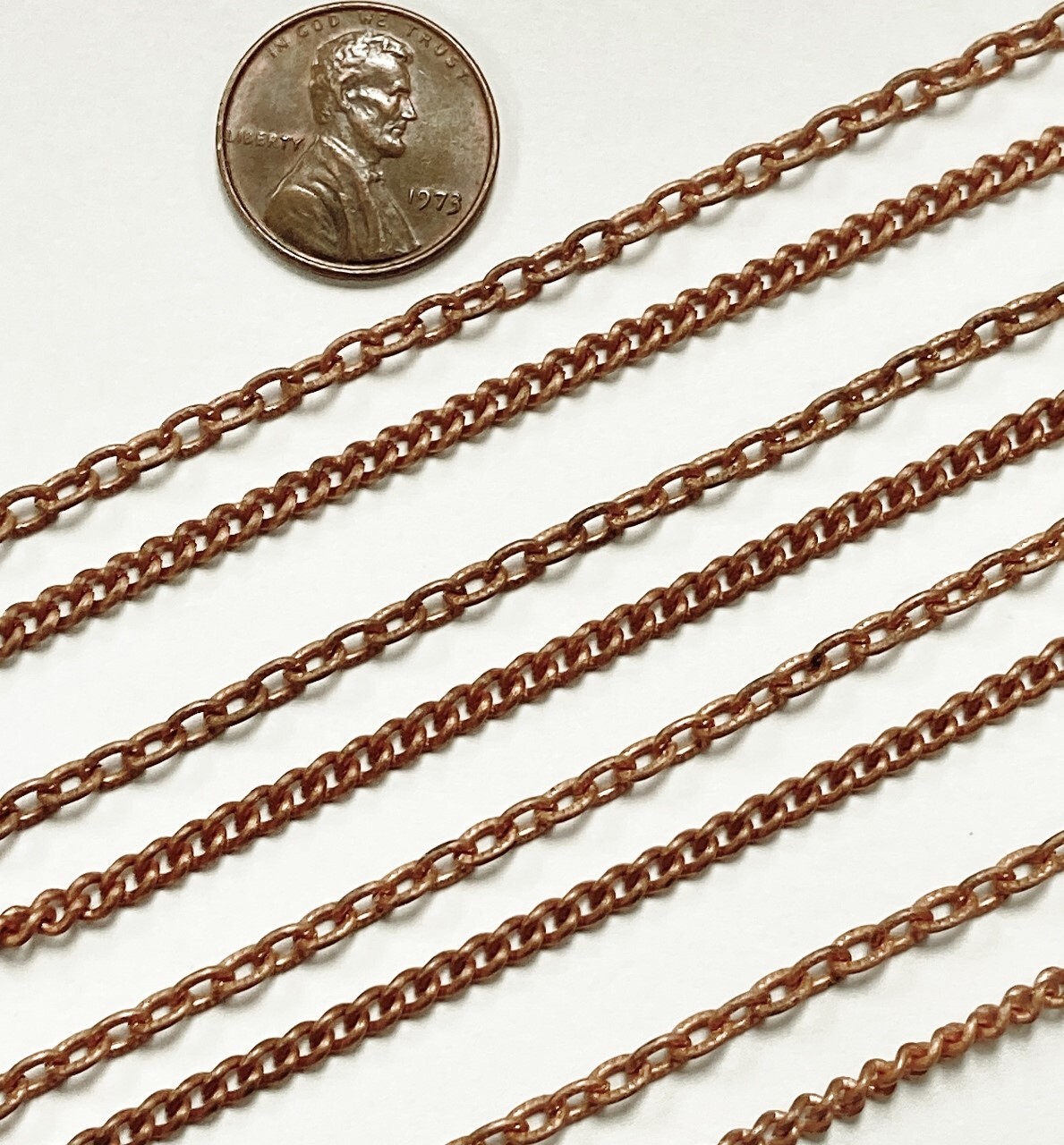 12 VINTAGE AGED COPPER COATED STEEL 2 CHAIN 6.25″ JUMP RING SECTIONS N35
