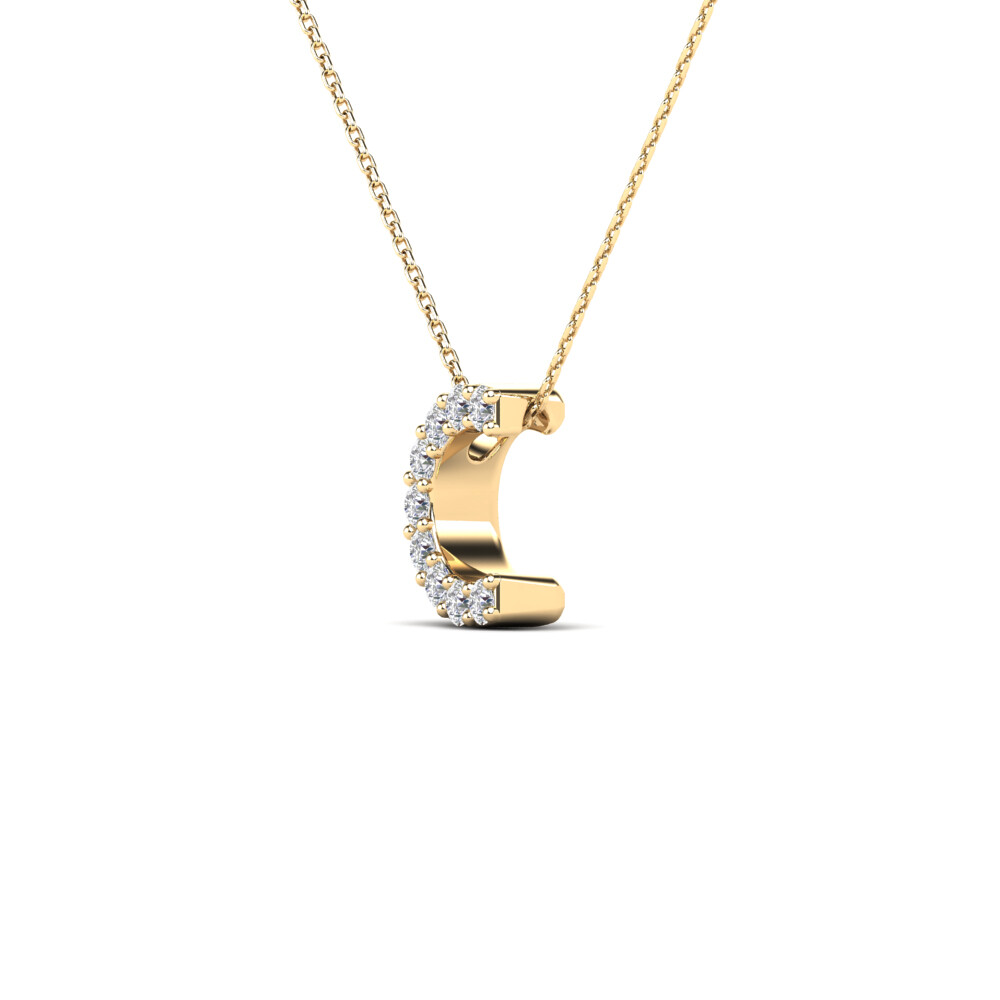 0.09 Ct Natural Diamond Initial “C” Pendant Necklace In 14K Yellow & White Gold
