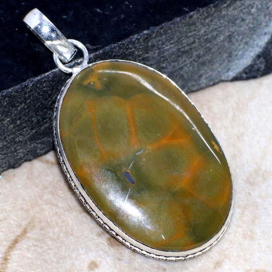 925 Silver Plated Ocean Jasper Pendant 2.1″ Jewelry Royal Look Jewelry JW