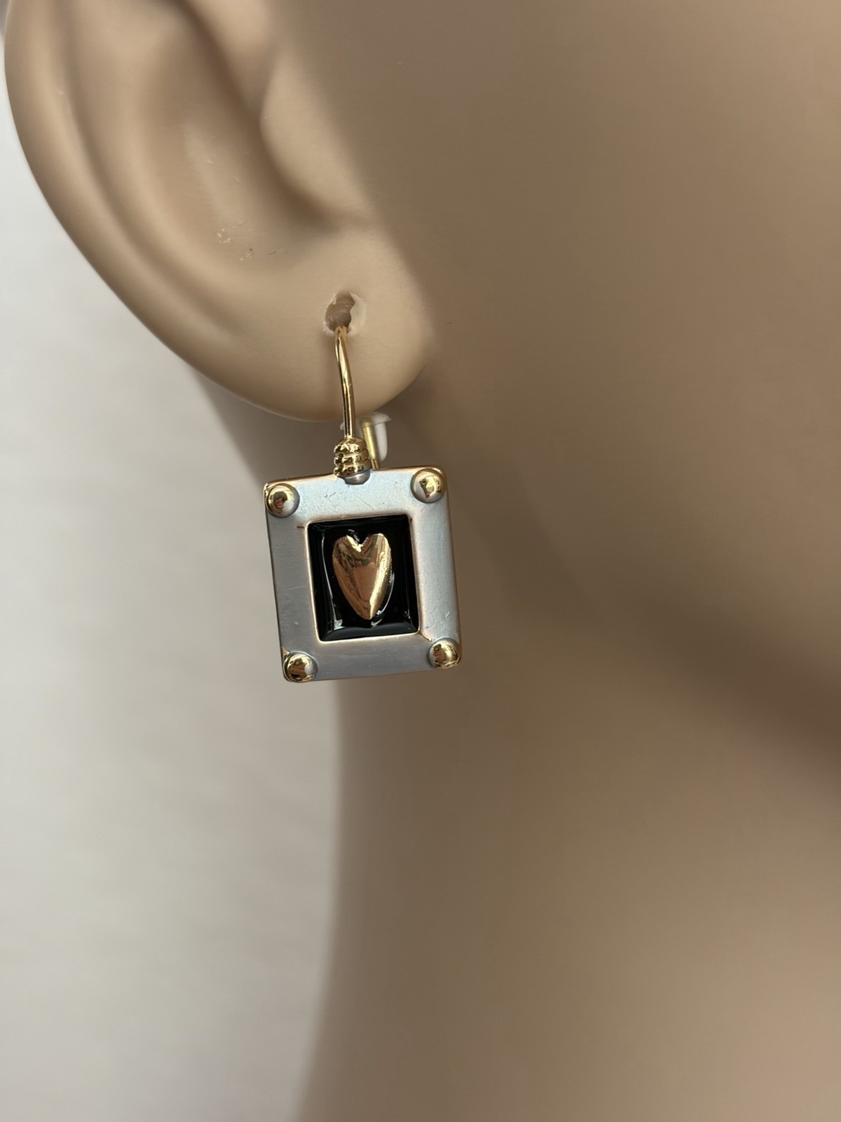 Gold/Silver/Black Tone Metal Rectangle Heart Dangle/Drop Hook Earrings, No Stone