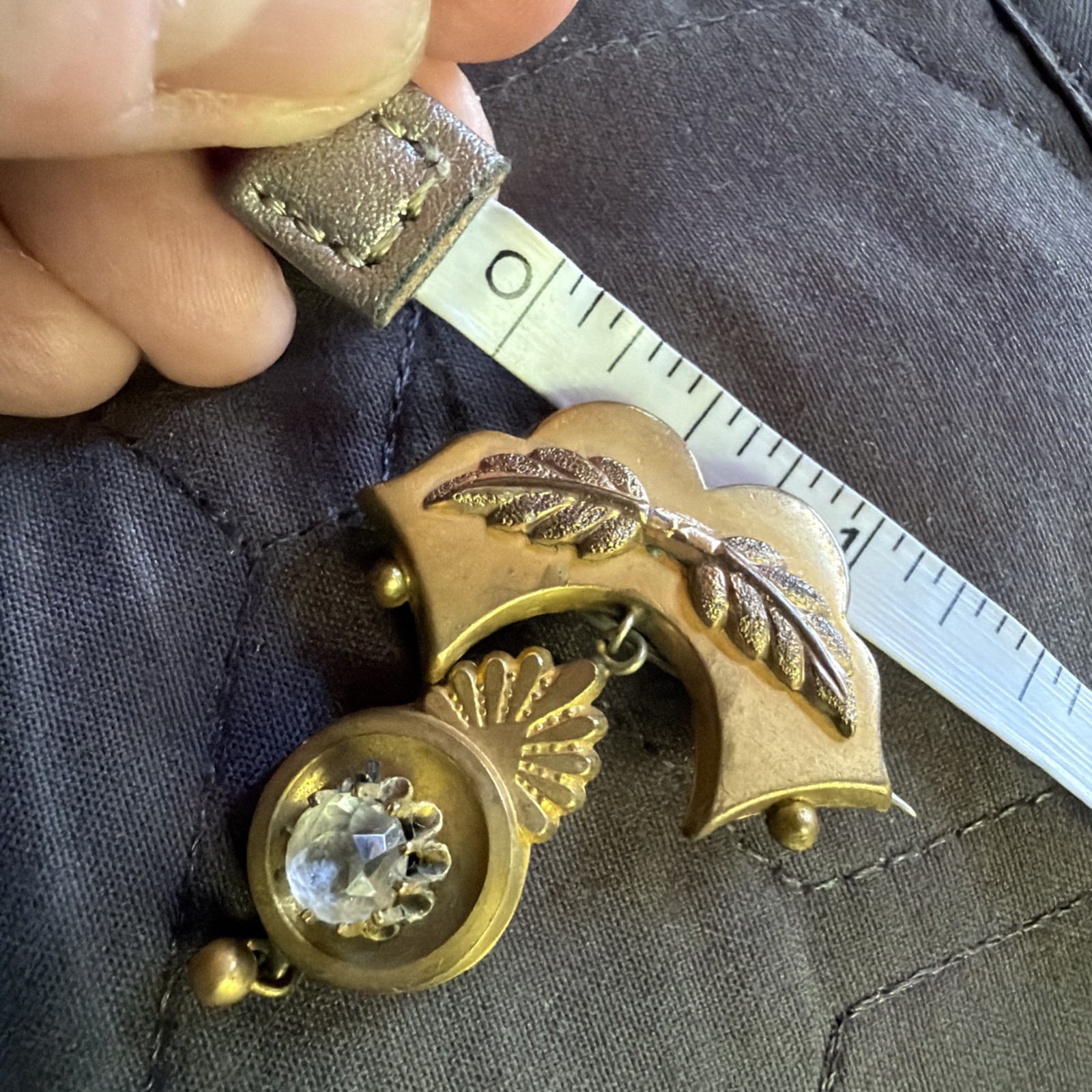 Antique Victorian Etruscan Hollow Gold Filled Dangle Brooch Pin Rose Gold Leaves