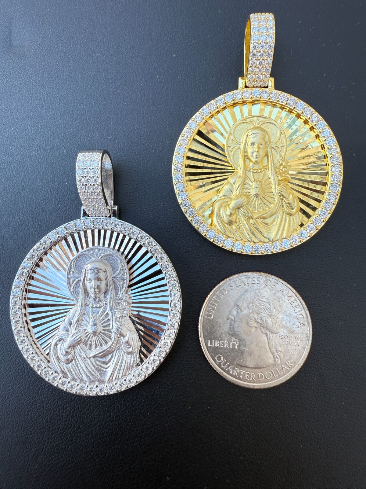 MOISSANITE Virgin Mary Round Medallion Pendant Real 925 Silver / Gold Necklace