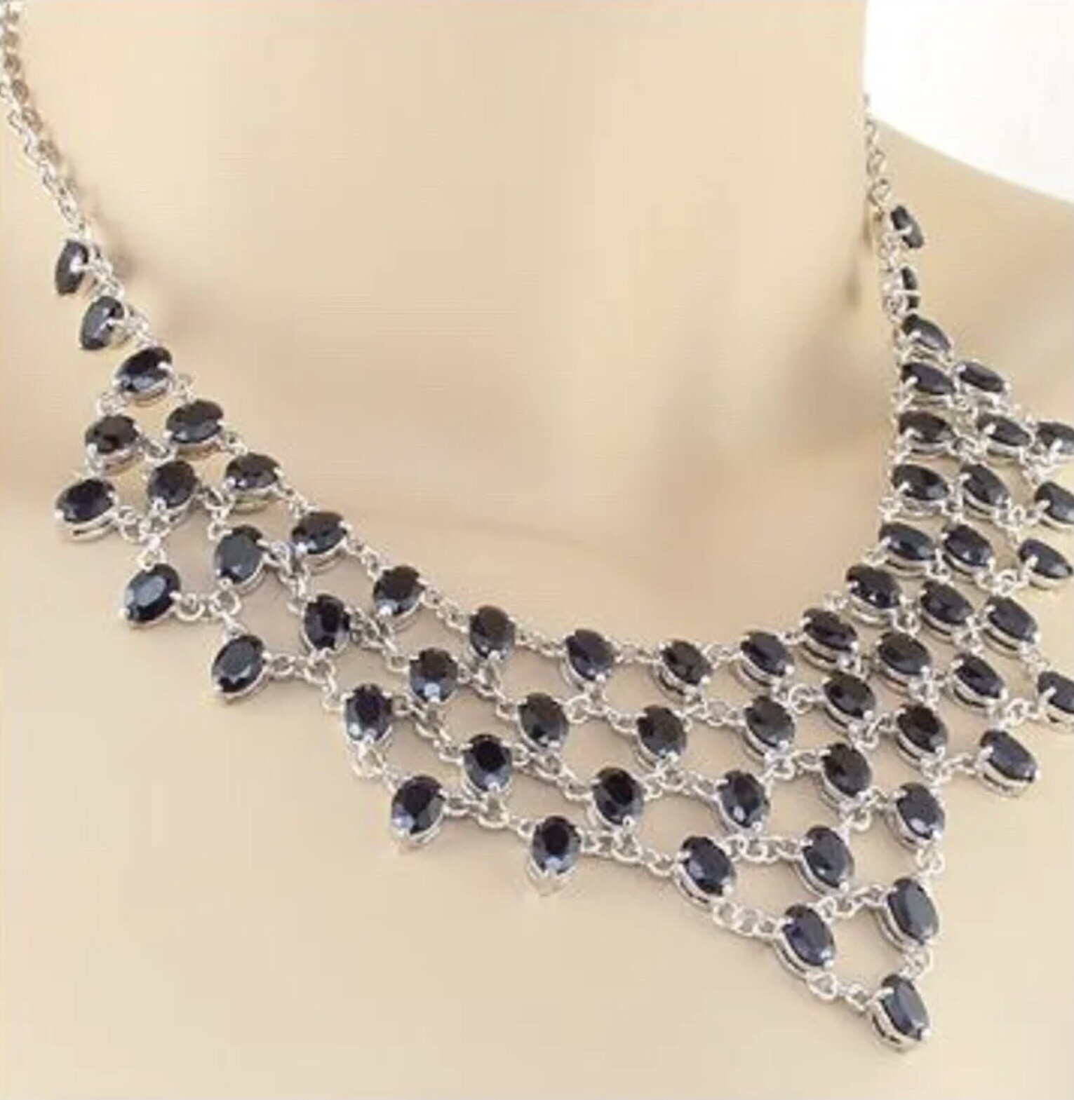 Womens White Gold Rhodium Finish 17 Inch Saphire Designer Necklace