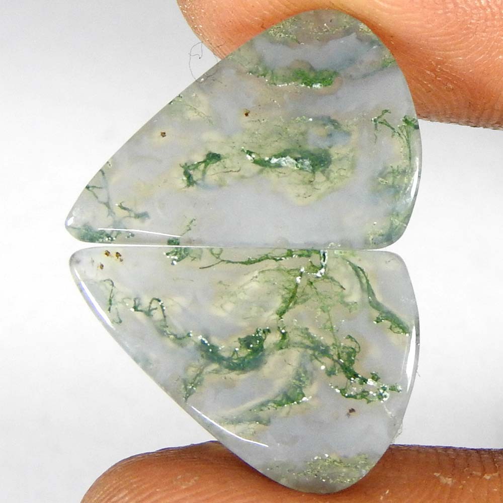 13.90Cts100%Natural Green Moss Agate Fancy Pair Cabochon Loose Gemstone