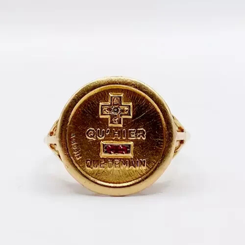 0.20Ct Baguette Lab Created Ruby Love medal AUGIS Ring 14K Yellow Gold Plated