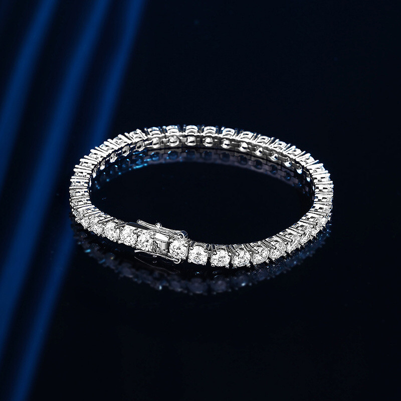 4mm D VVS1 Moissanite Tennis Chain Bracelet for Women Men 925 Sterling Silver