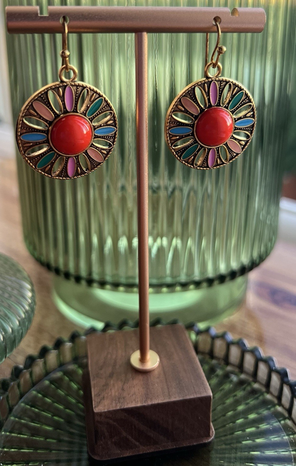 k_t_rose Gold plated multicolour Flower summer ladies Earrings free Gift Box