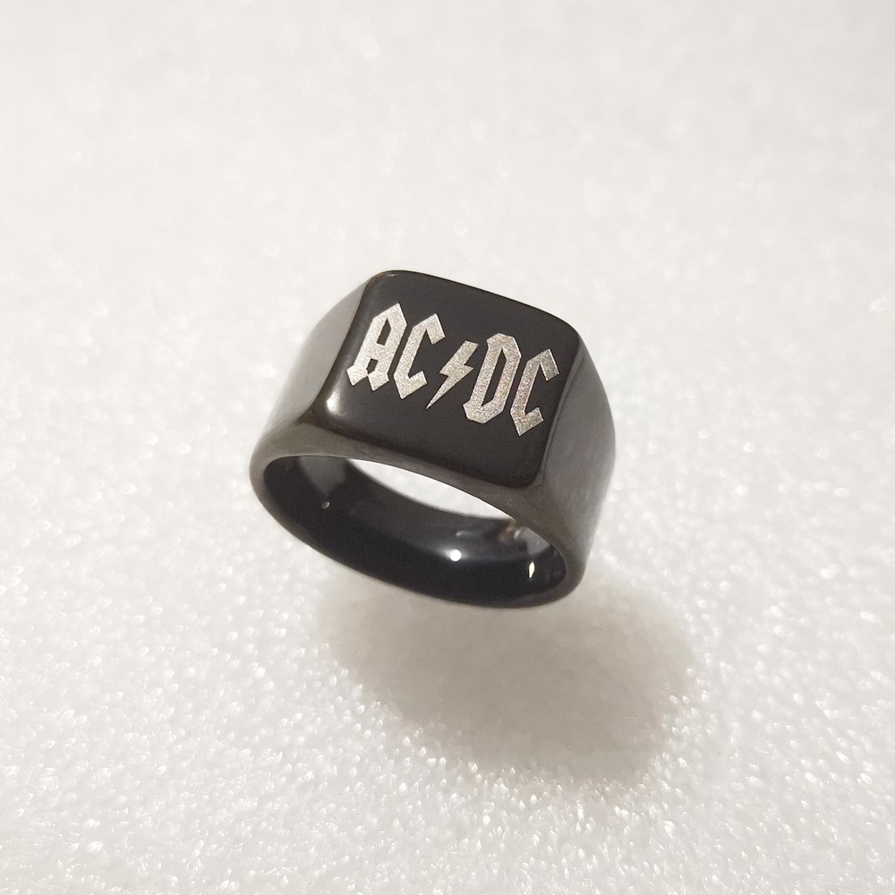 AC DC band logo stainless steel Black ring US7–12#