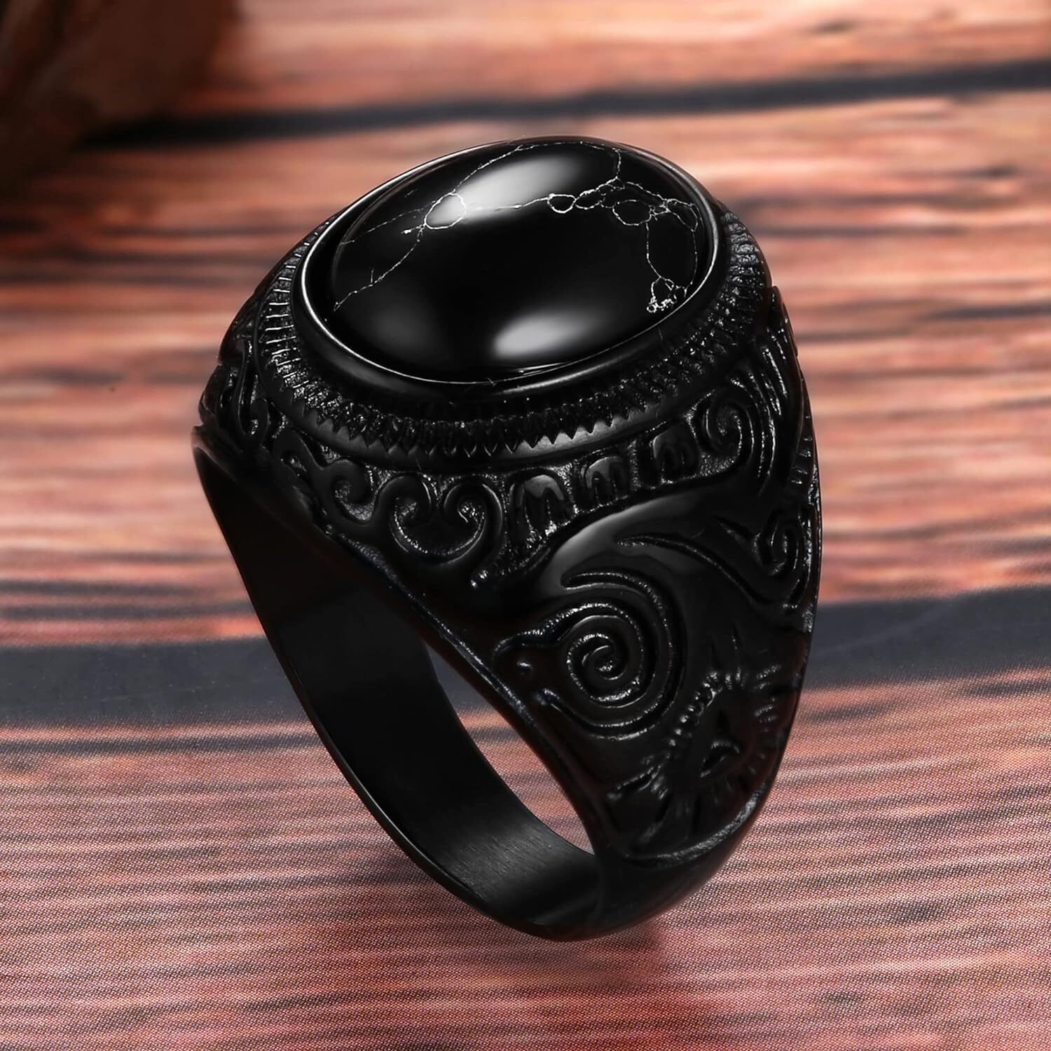 Stainless Steel Retro Tiger Eye Stone Ring,Black Onyx Oval More Color Stone Ring