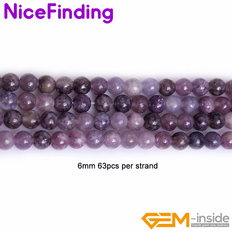 Natural Purple Tourmaline Lepidolite Gemstone Round Beads For Jewelry Making 15″