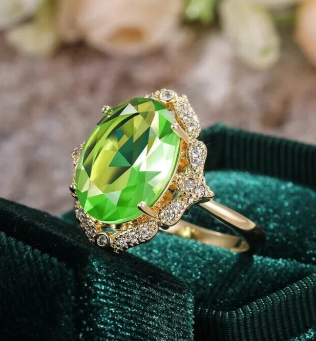 Women Wedding Ring Gold Plated Art Deco Style Peridot Beautiful Ring 3.25CT CZ