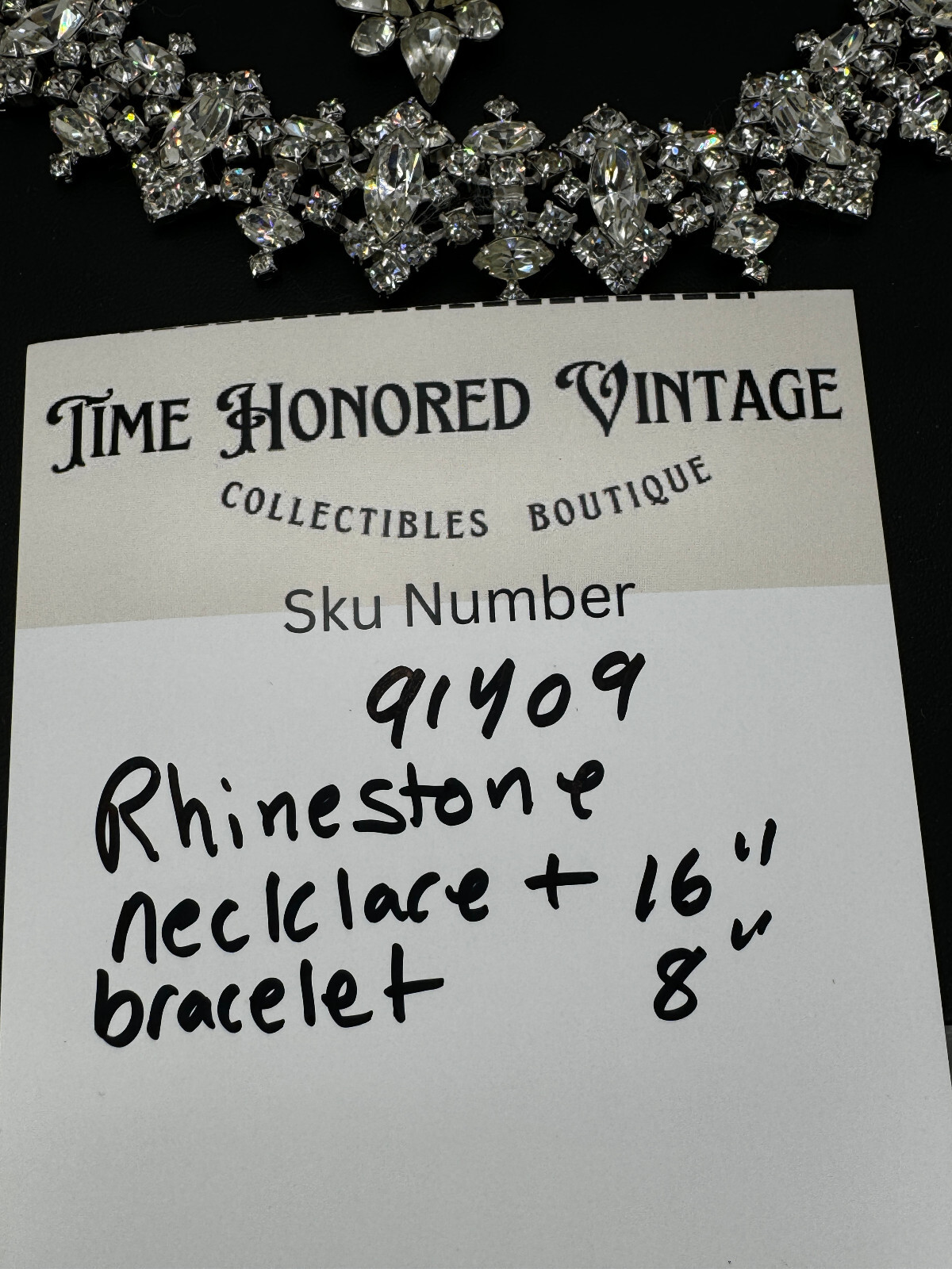 Rhinestone Necklace 16″ choker adjustable Bracelet 8″ Silver Tone Sparkles