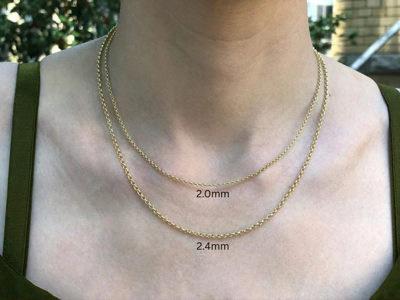 14K Rose Gold Rope Chain Necklace, 1.6mm to 2.5mm Wide, Solid Gold