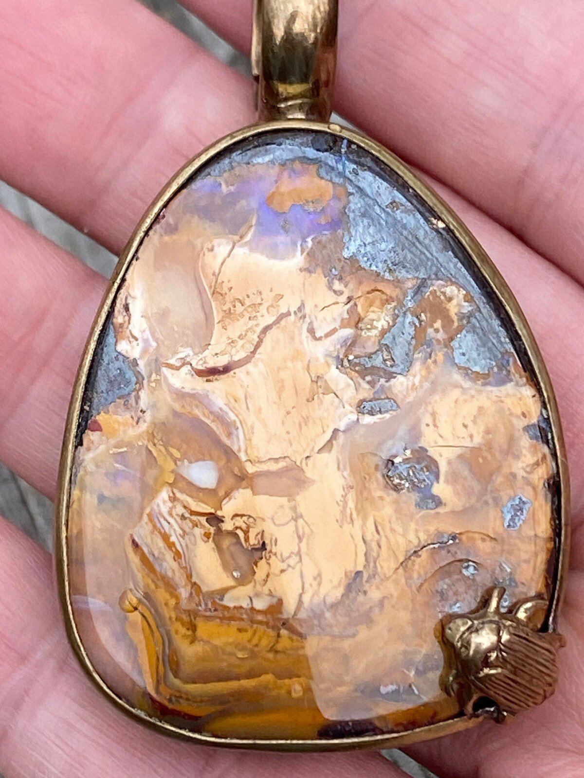 Large Stephen Dweck OOAK One-of-a-Kind bronze Opal pendant with Adam Beetle
