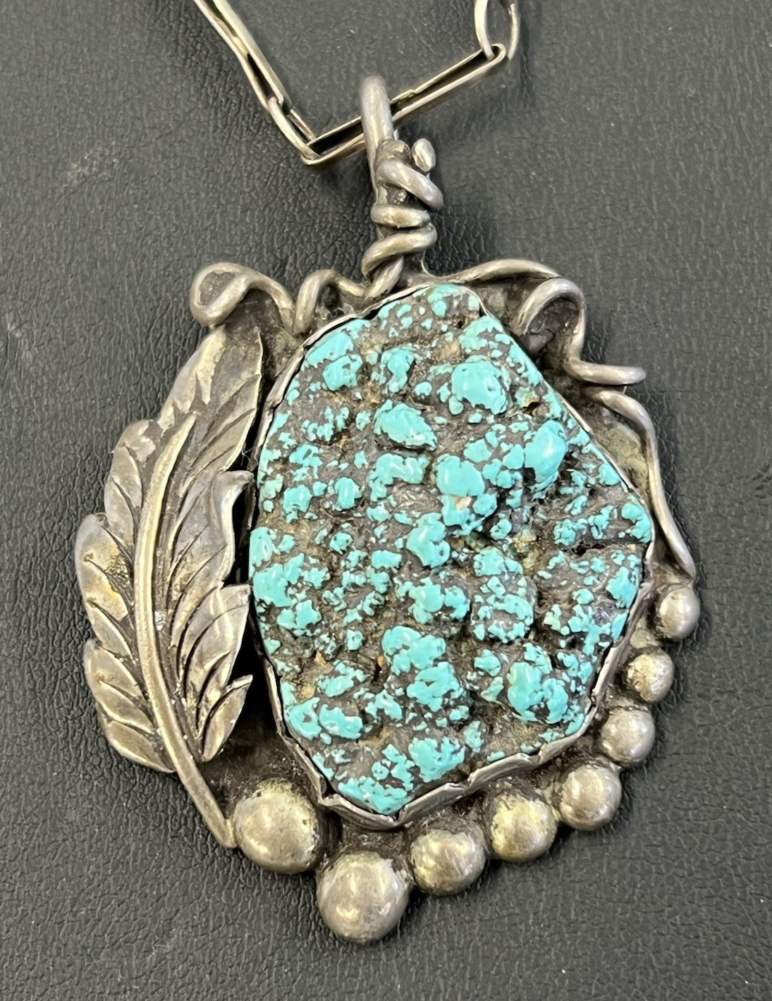 Vtg 925 Sterling Silver Turquoise 22″ Necklace Signed ES 36.3g