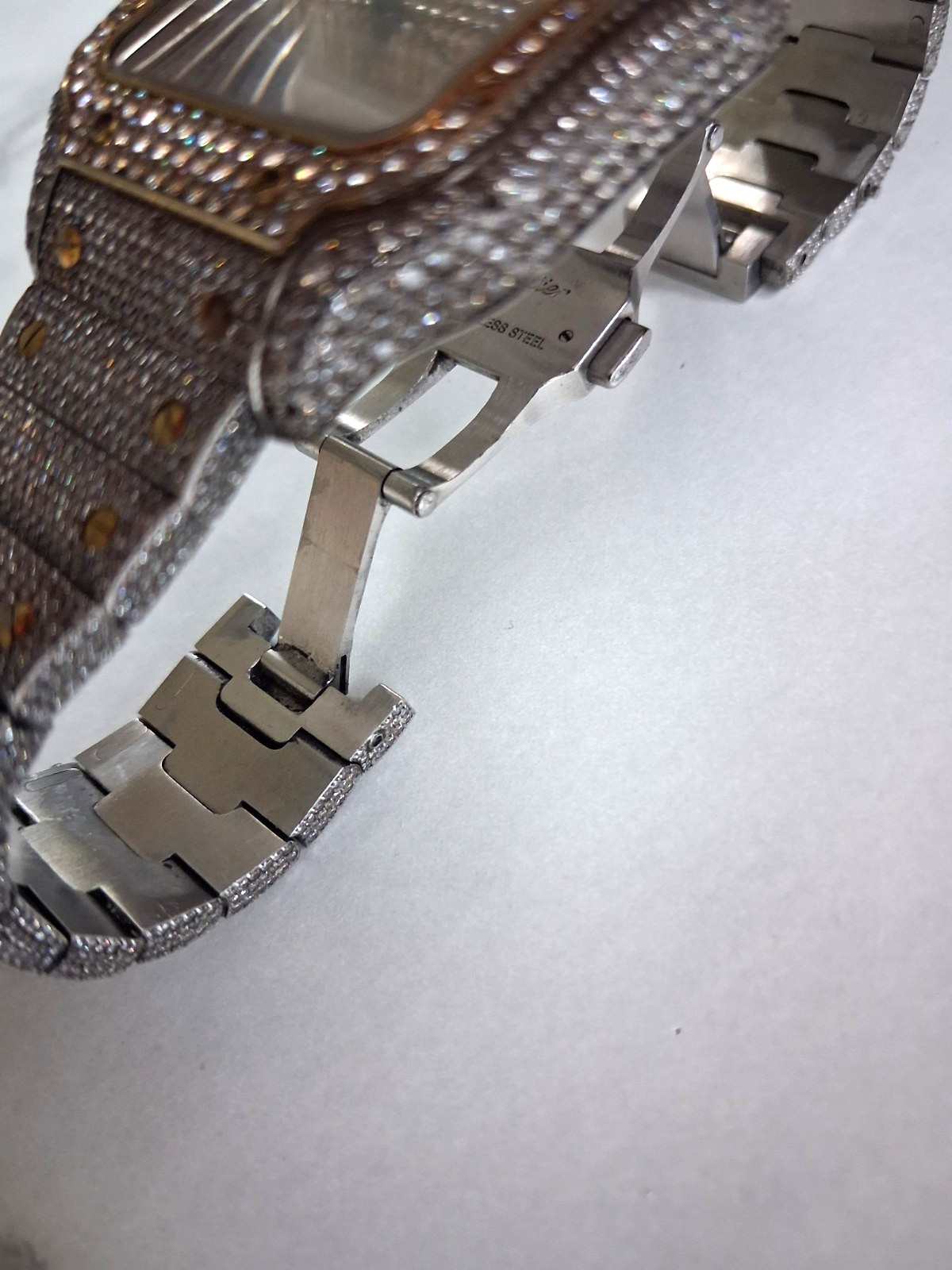 Cartier Santos Automatic Wristwatch – Iced Out – Needs Repair