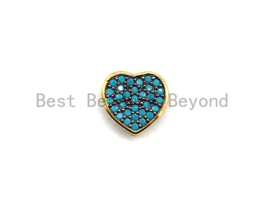 Mixed Color CZ Pave Heart Spacer Beads for Jewelry Making, 9x4mm – sku#E448