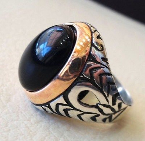 Solid 925 Sterling Silver Natural Black Onyx Gemstone Signet Men’s Unisex Ring