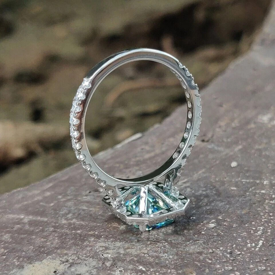 RARE 5.20 Ct Blue Diamond Radiant Cut Solitaire Ring 925 Silver Ring