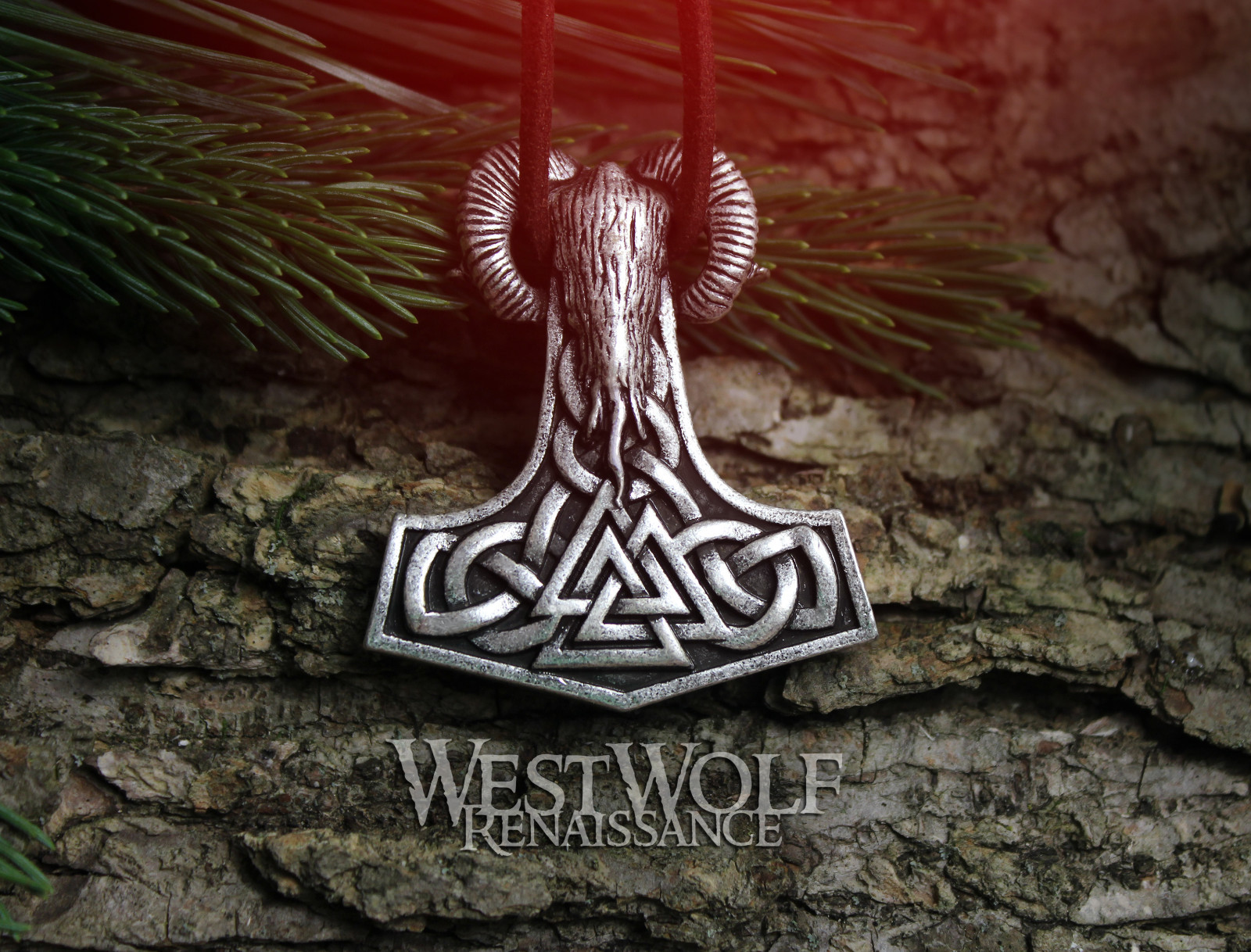 Viking “Mjolnir” Power Pendant with Valknut and Ram Head — Valhalla/Gods/Aries