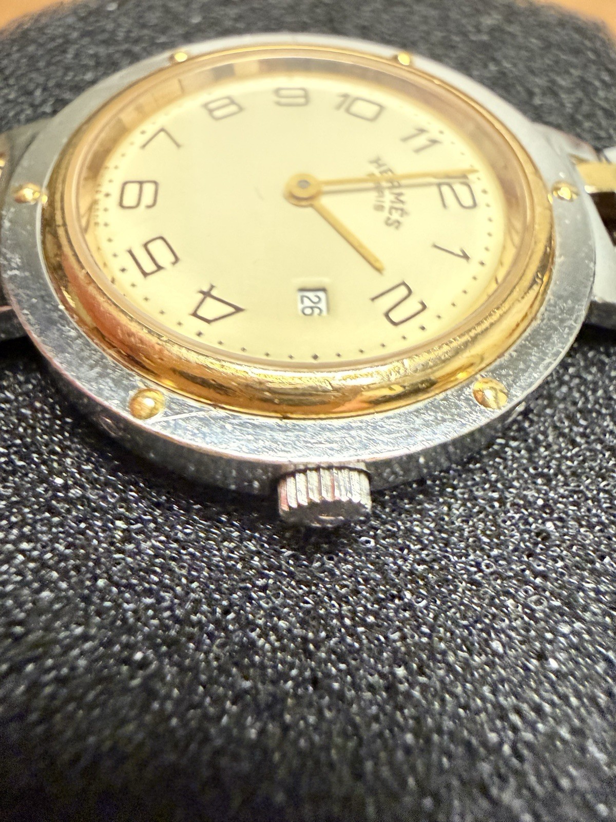 Hermes Clipper Watch Two Tone 30mm With Box Stainless Steel Ladies Authentic