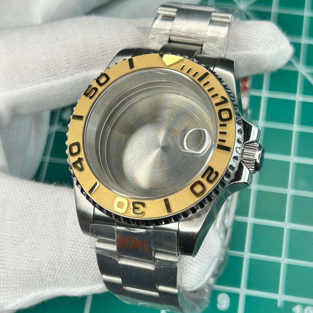Gold Ceramic Bezel Silver 20ATM 40mm Watch Case Strap Mod Fit NH34 NH35 NH36