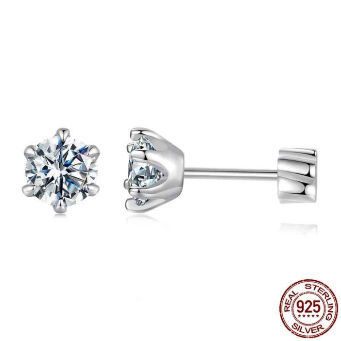 18k White Gold Plated 1CT Moissanite Screw Back Stud Earrings for Women With GRA