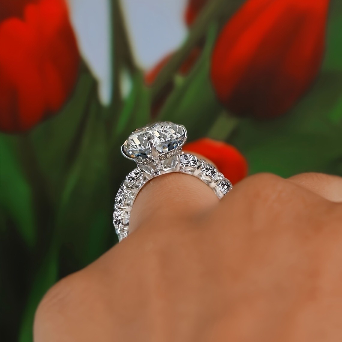 Oval Cut 3ct Moissanite Sterling Silver Ring Size 6 7 8 9