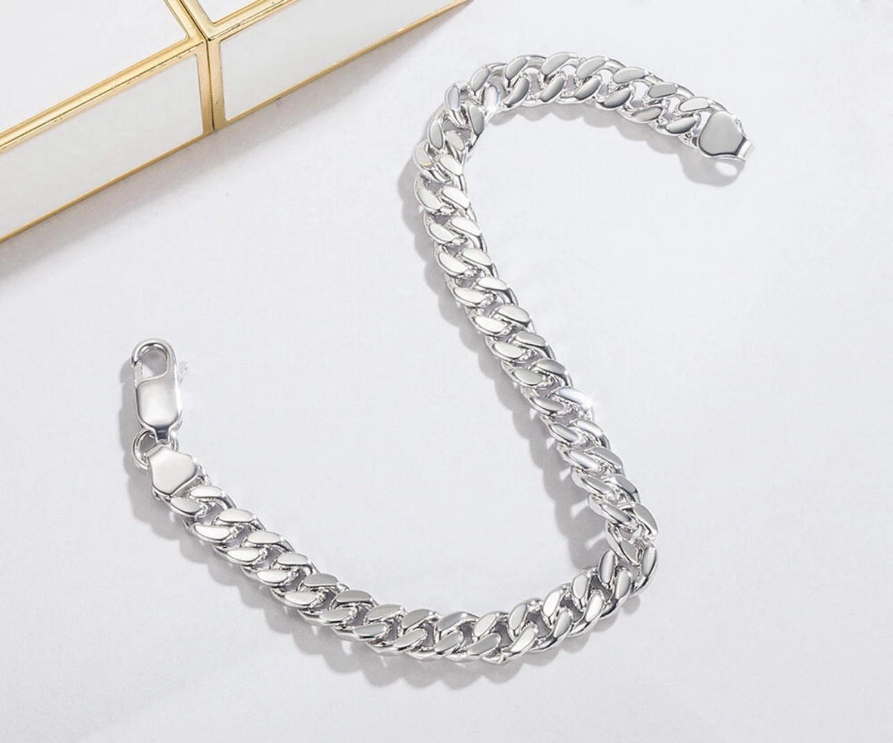 Silver 925 Cuban Link Chain Bracelet Nickel-Free Lobster Closure 7-9in