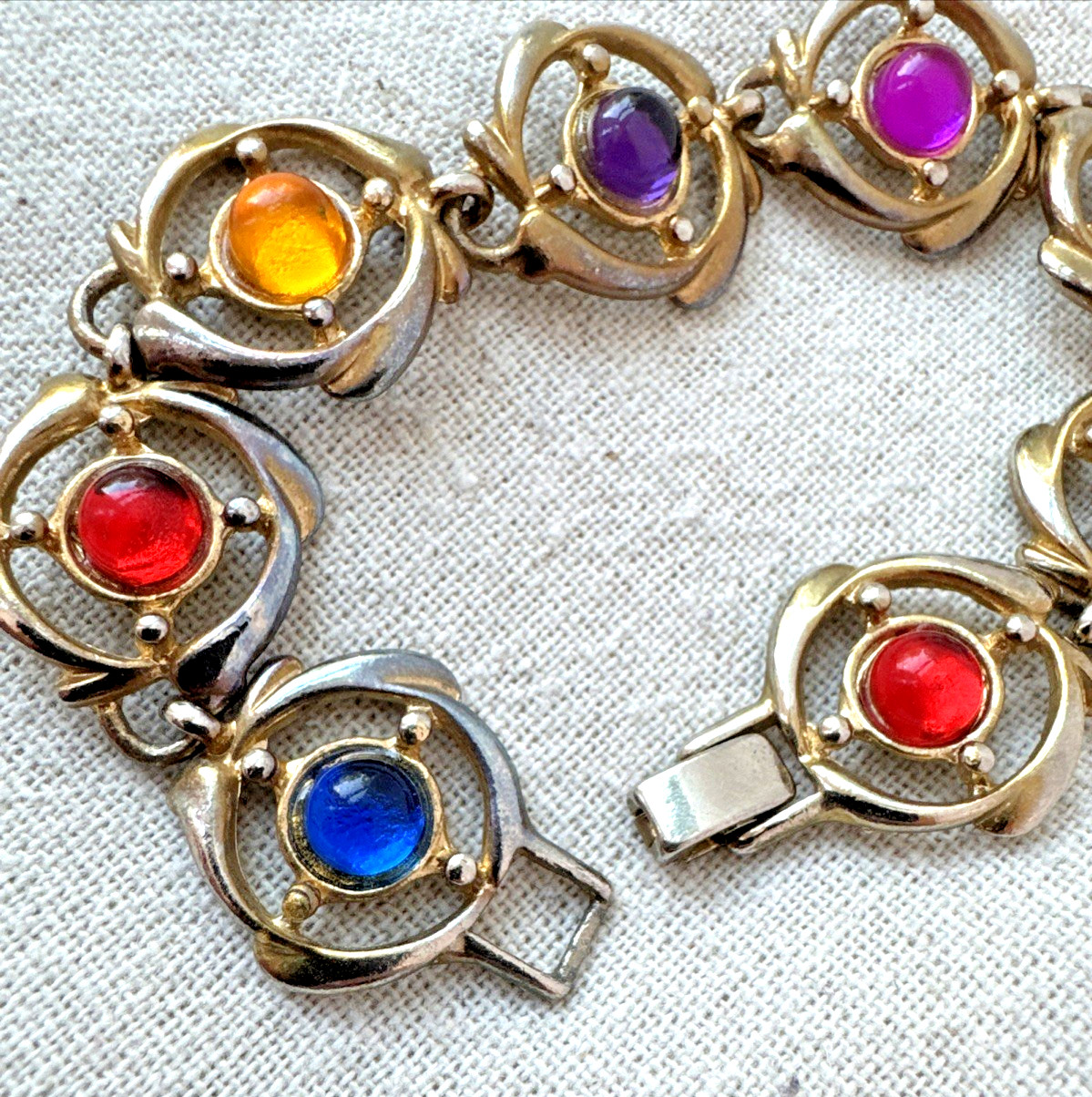 Vintage Fruit Salad Jelly Multicolor Gems Western Cabochons Bracelet 1960s boho