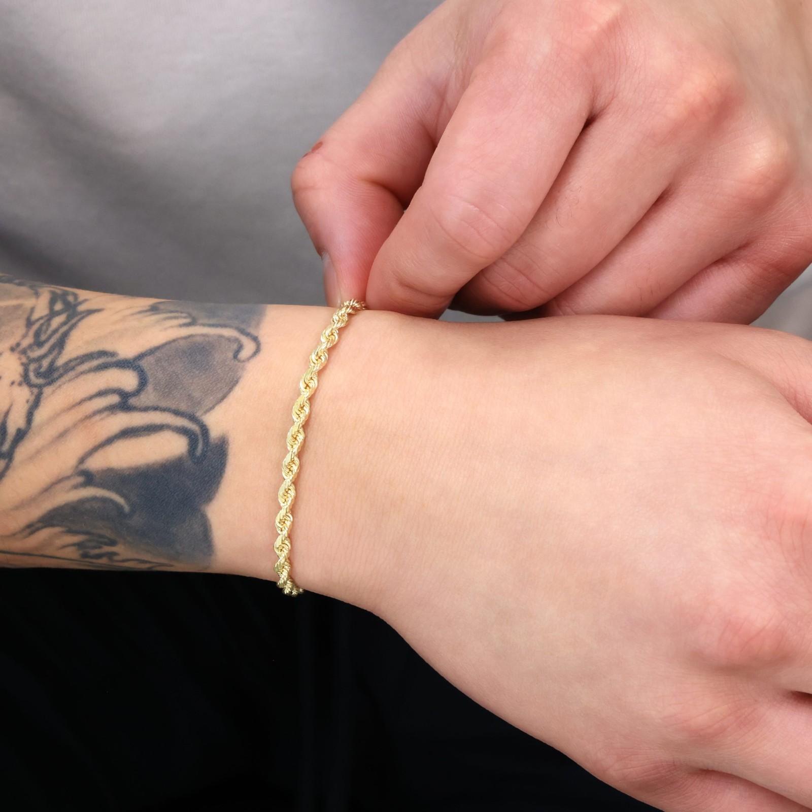 14K Yellow Gold 3mm Diamond Cut Rope Chain Link Bracelet Lobster Clasp 7″ 8″ 9″