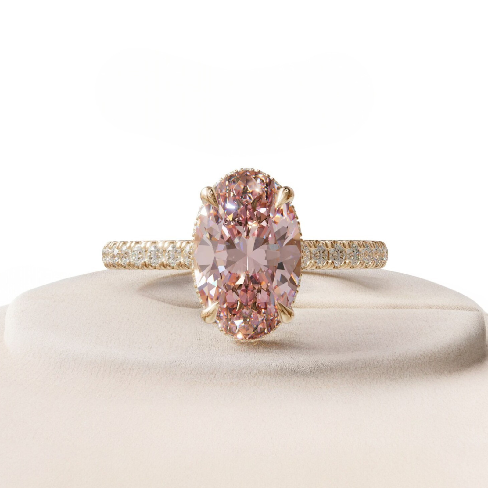 18k Yellow Gold Ring 4.90 Ct IGI Lab Created Fancy Intense Pink Oval Cut Diamond
